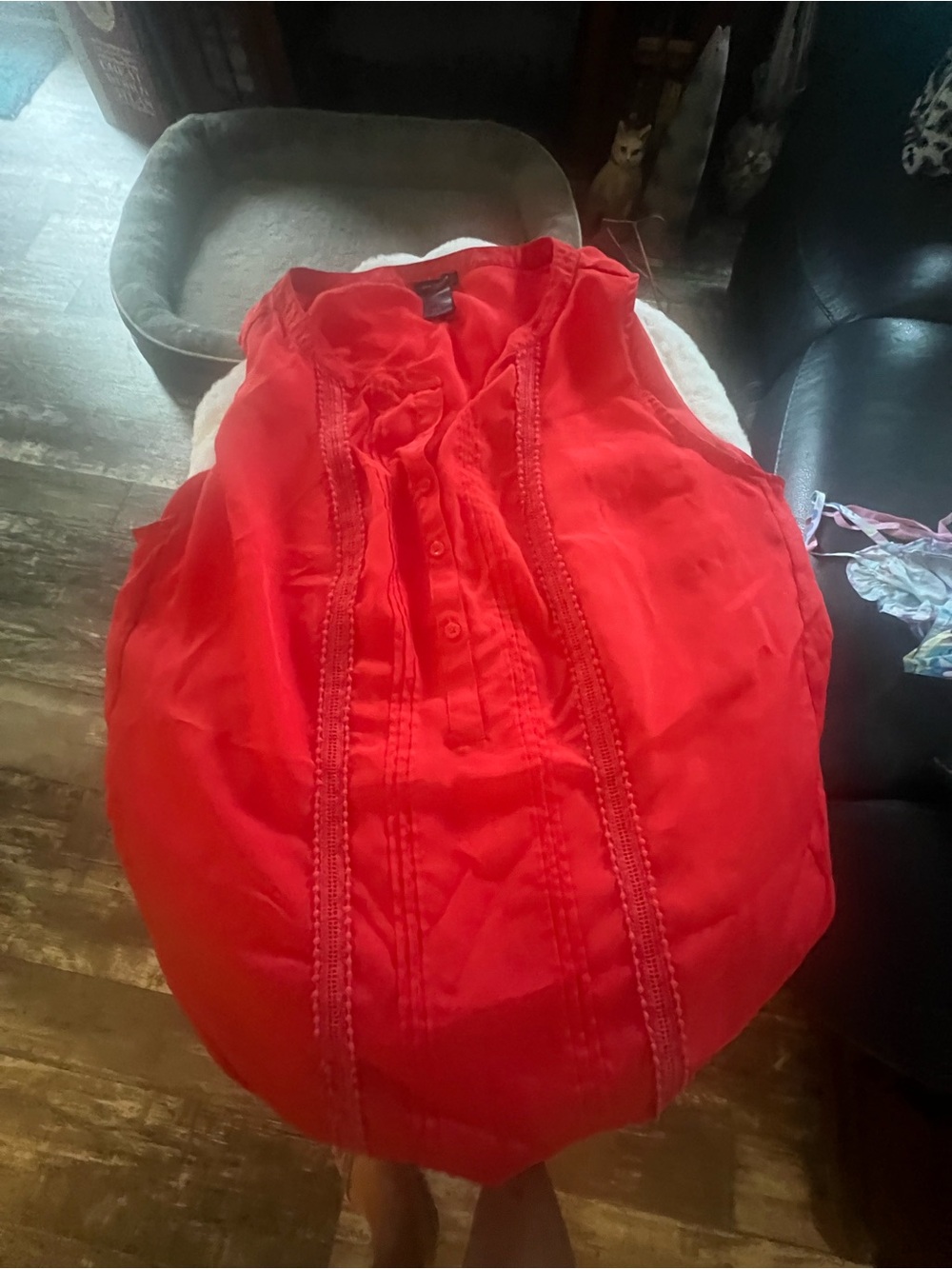 Ann Taylor Red Sleeveless Pintuck Button-Front Camisole